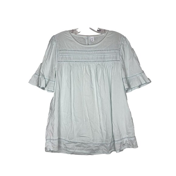 Old Navy Blouse Mint Pale Blue Women Medium Eyelet Peasant Boho Summer Short Slv - Picture 6 of 6